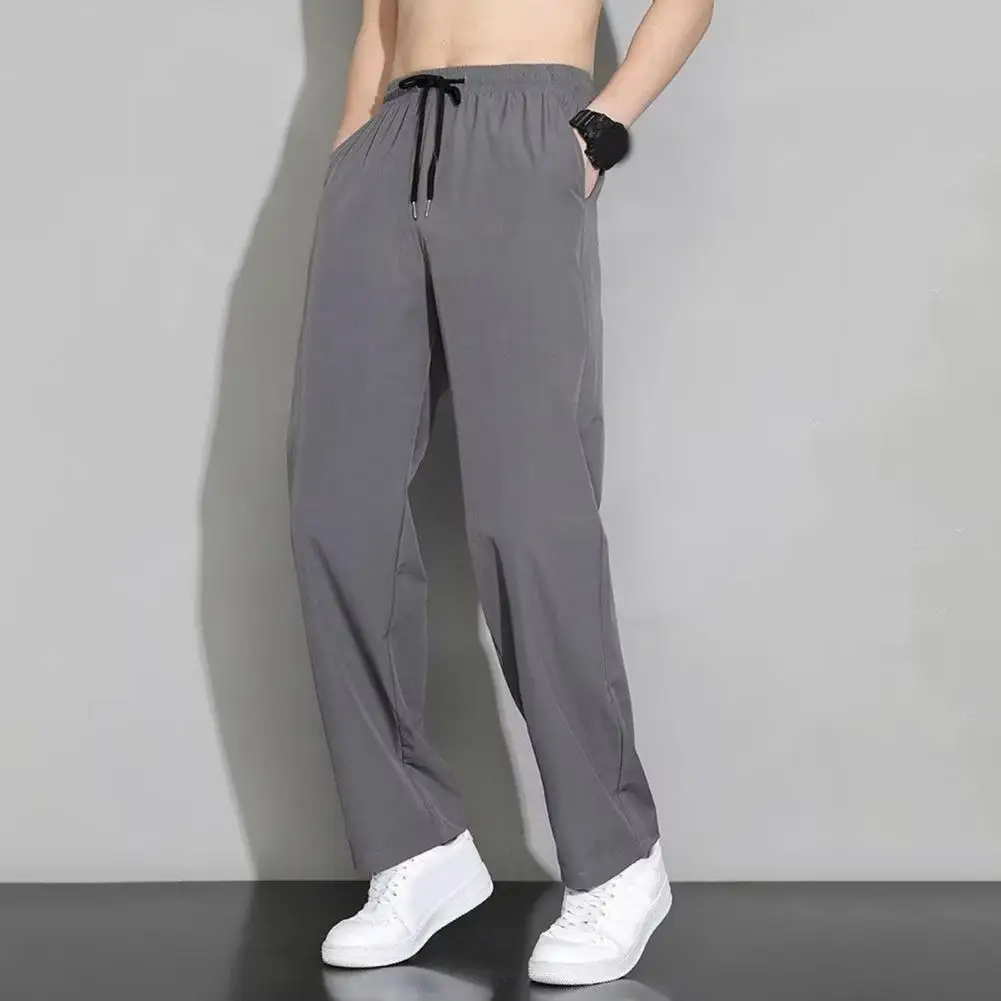 

Men Casual Trousers Men's Ice Silk Suit Pants with Side Pockets Drawstring Waist Quick Dry Technology for Gym for Active