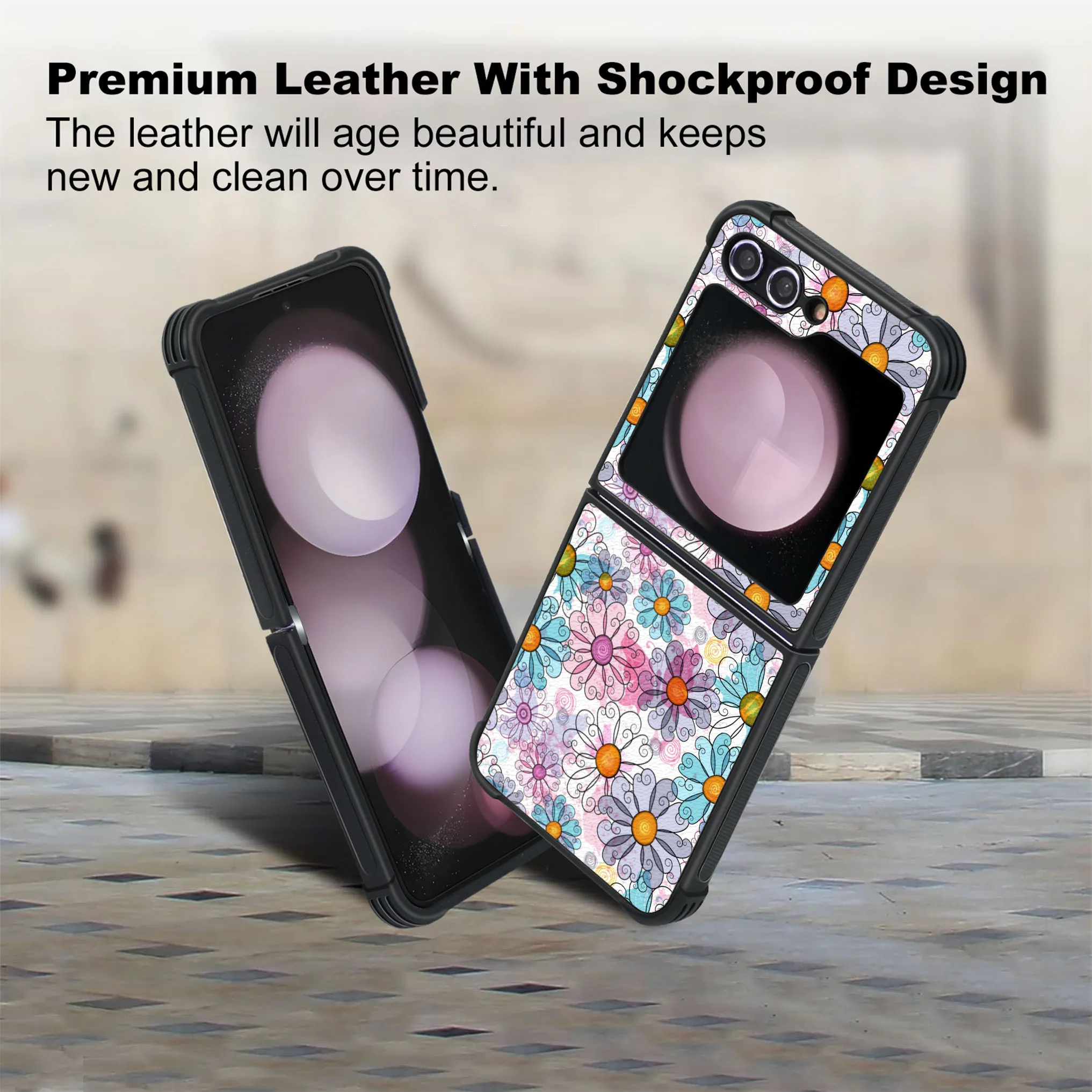 Patterned PU Leather + Soft TPU Bumper Shockproof Protective Case Cover Compatible With Galaxy Z Flip5 5G , Botanical