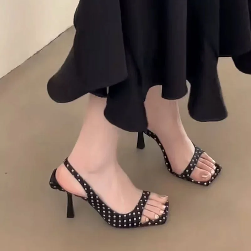 

2026 New Women Summer French Style Square Head Elegantly Open Toe Thin Heel Sandals Match Skirts Versatile High Heel Sandals