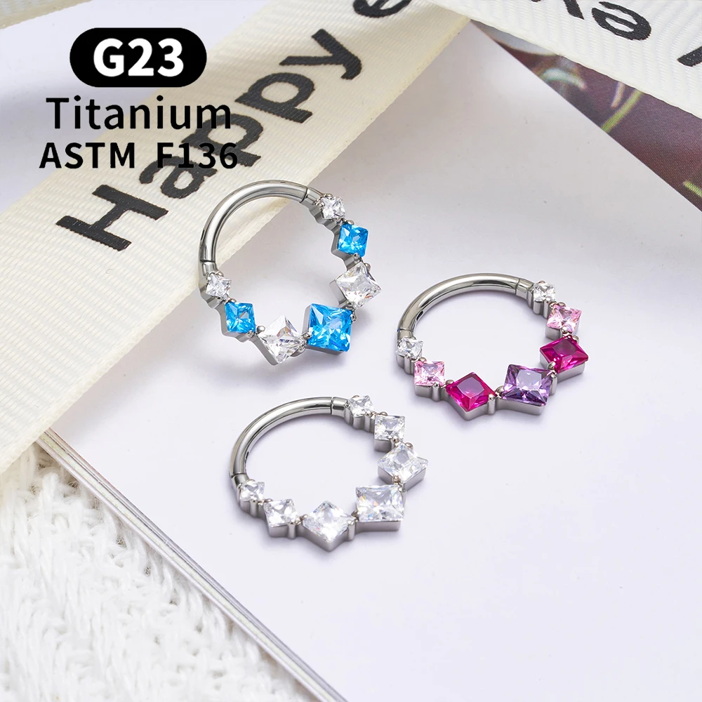 G23 Titanium Water Drop Zircon Nose Ring Septum Clicker Ear Cartilage Tragus Helix Daith Earring 16G Piercing Body Jewelry