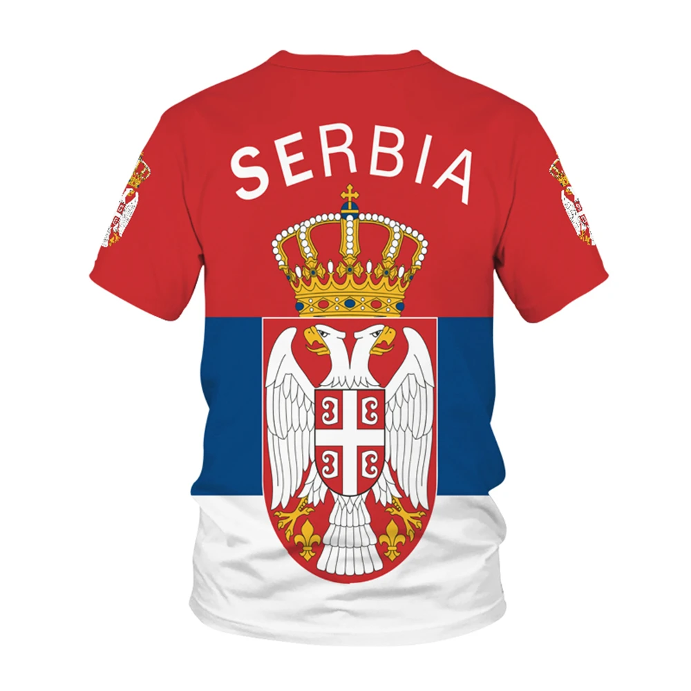 Serbia National Flag Pattern T-shirt Men\'s Hot-selling New Summer Women\'s Short-sleeved T-shirt Top Shirt Children\'s 3D