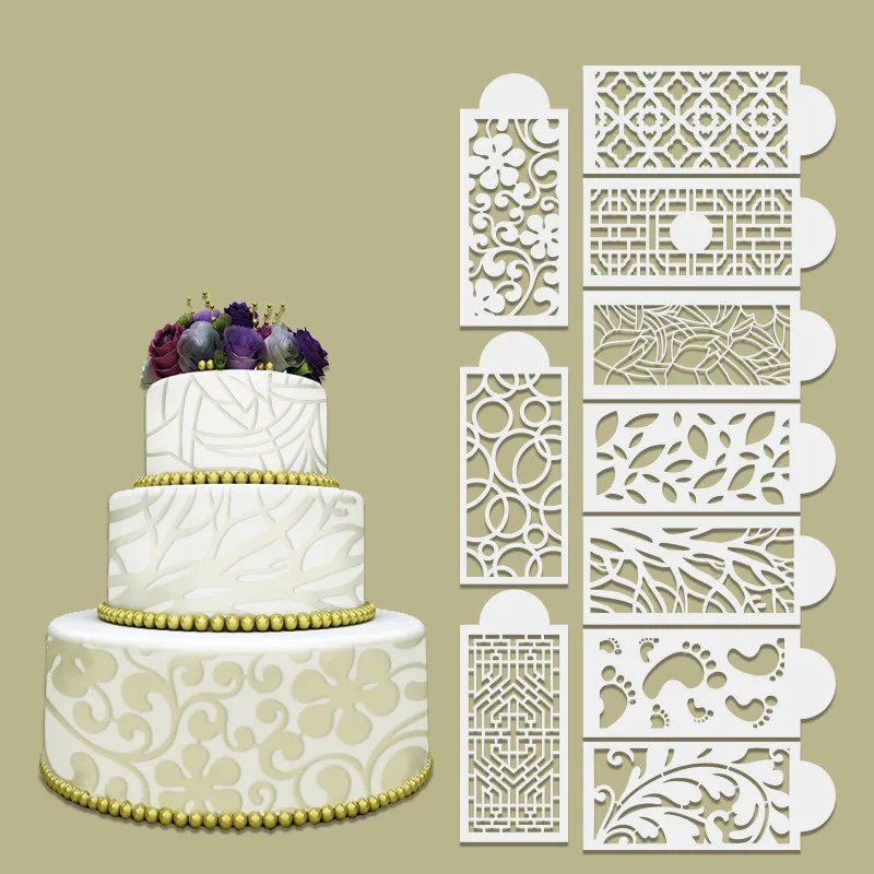 

Fondant Cake Mesh Stamps Stencils Embossing for Decorating Tool Plastic Spray Mold Wedding Cookies Chocolate Drawing Painting