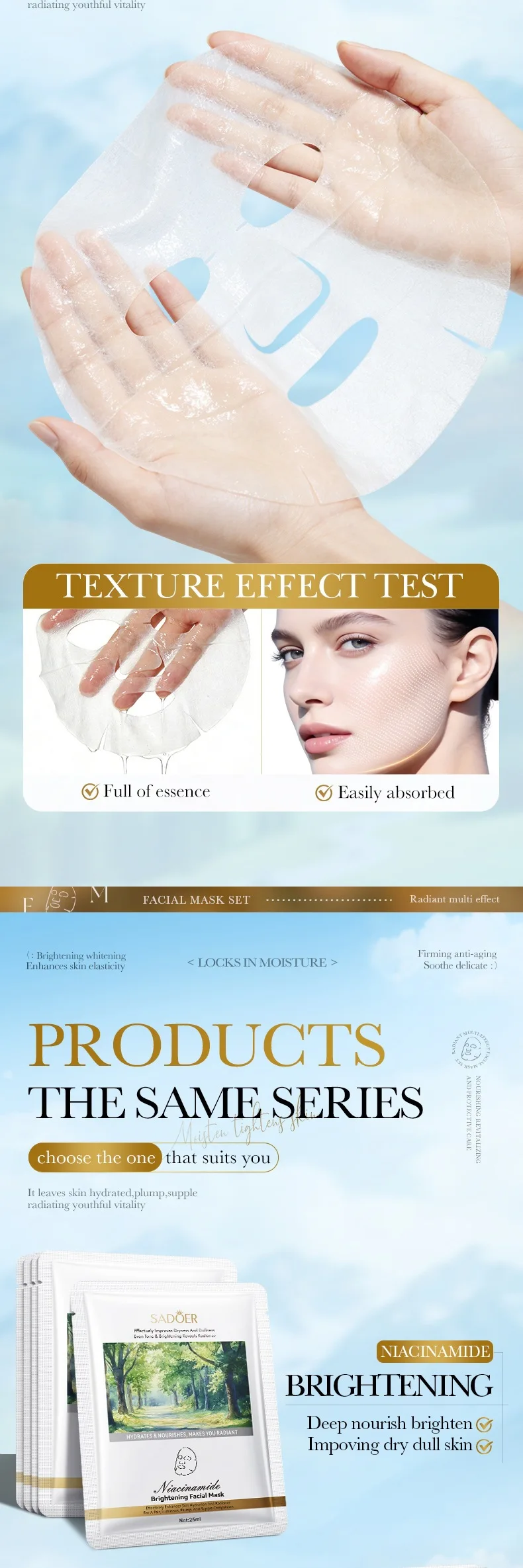 30Pcs SADOER Multi-Ingredient Facial Mask Bundle, SADOER Six Formula Gentle Essence Face Mask Patches, Hydrating Single-Use Mask Sheets to Replenish Moisture for All Skin Types