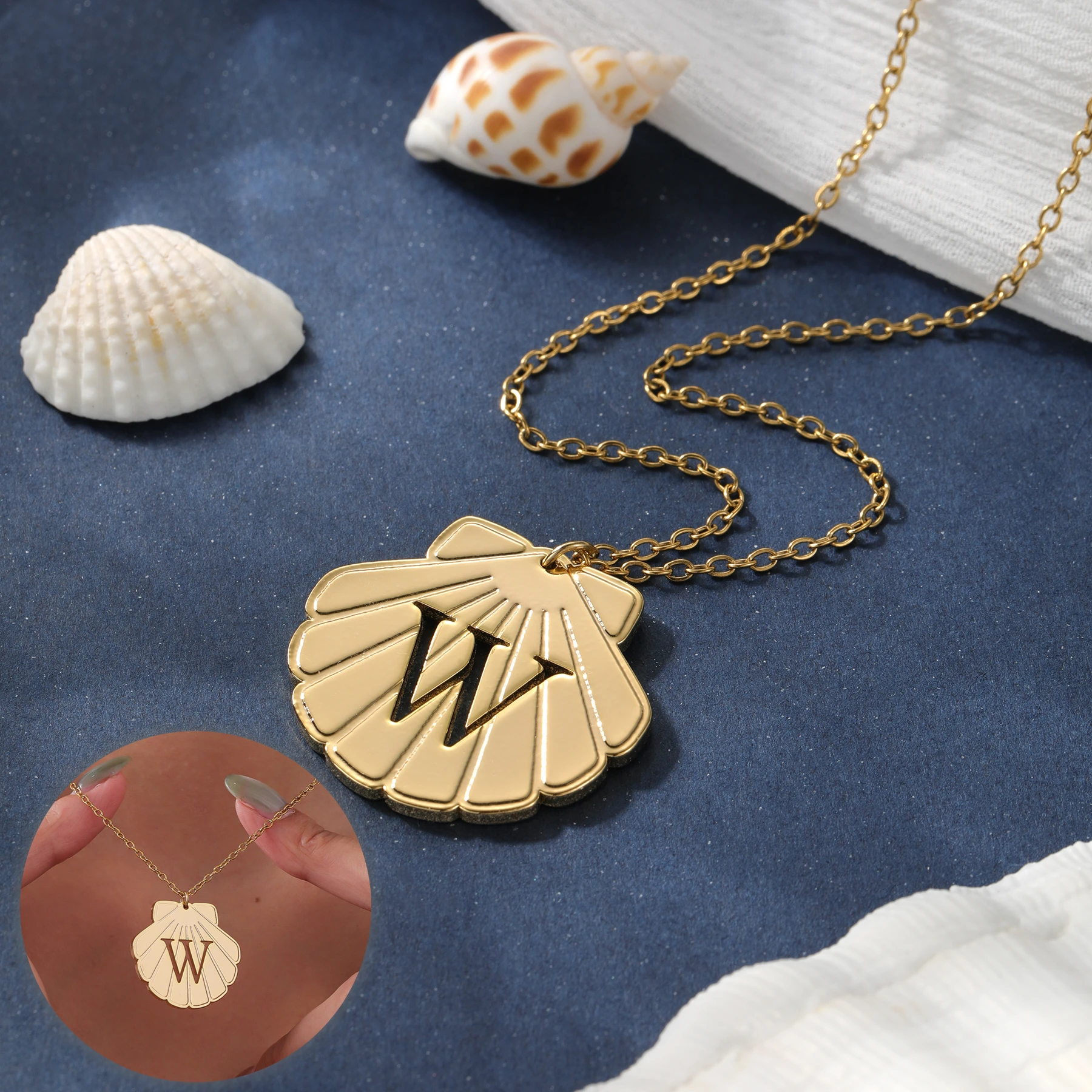 

Personalized Seashell Initial Necklace Stainless Steel Charm Invoke Romance & Divine Custom Letter Seashell Pendant for Her Gift