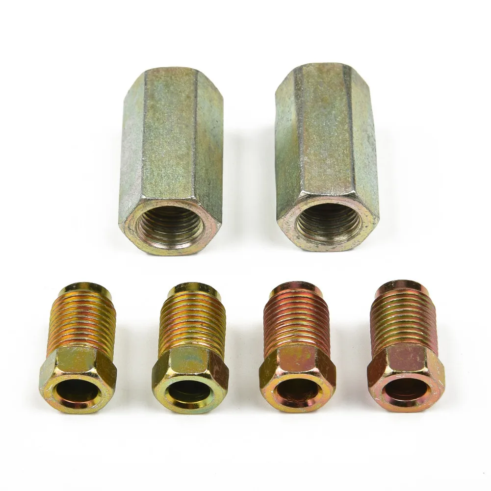 Female Brake Pipe Union Kit 2 pcs with 4 M10 x 1mm Male Nuts Designed for 3/16 inch Outer Diameter Brake Lines