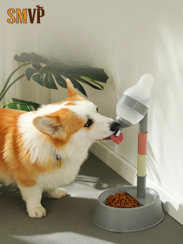 600ML Height Adjustable Pet Water Dispenser Stand Type Dog Water Bottle No Wet Mouth Drinking Feeder for Small Medium Dogs