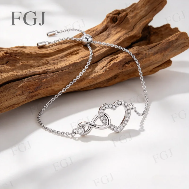 Moissanit-herzförmiges Armband, S925-Sterlingsilber, Nischendesign, zartes und elegantes Armband für Damen, Schmuck für Hochzeiten, als Geschenk für den Alltag. – Detail 8