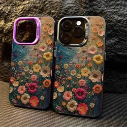 Beautiful Flower Print Colored Phone Case For iPhone 15 Pro Max 14 13 12 11 16 Pro X XR XS Plus Mini Lens Protect Plating Cover
