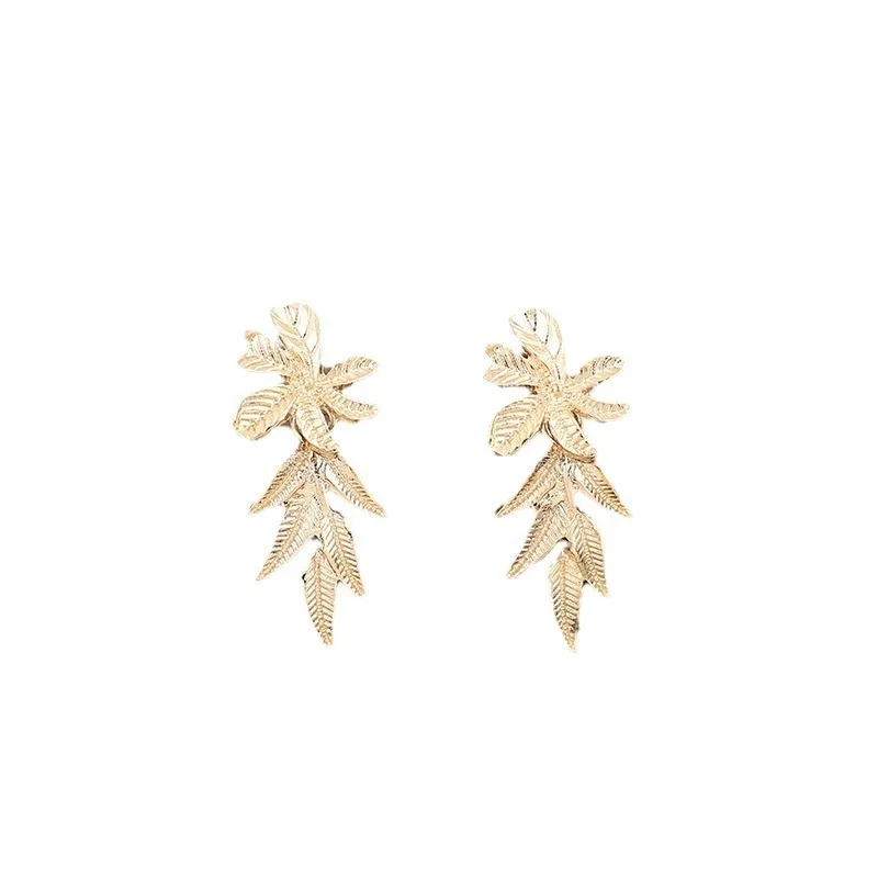 Bohemian Metal Gold Color Flower Splicing Leaves Earrings Vintage Geometry Dangle Earrings for Women Jewelry
