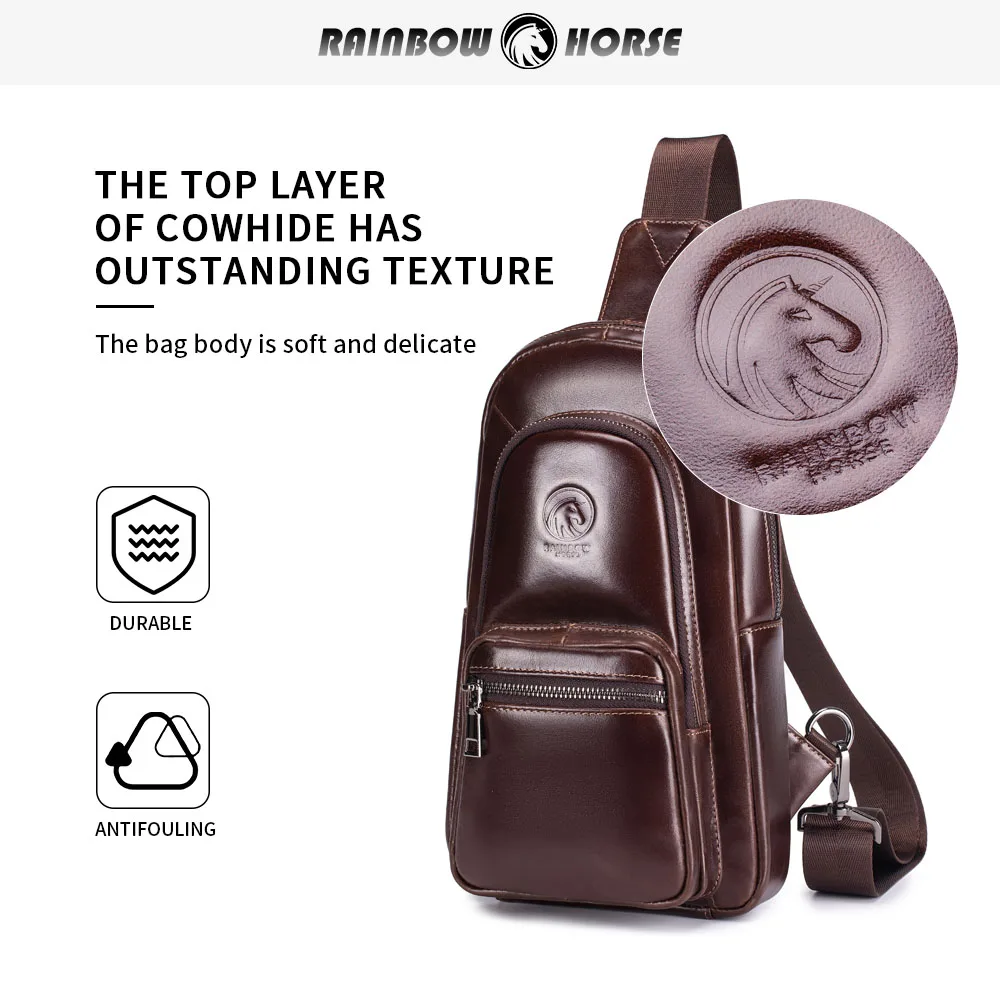 Men's Chest Circumcision Head Layer Leather Casual Fashion Crossbody Chest Bag Men's Bag Leather Chest Bag Shoulder Bag view 4