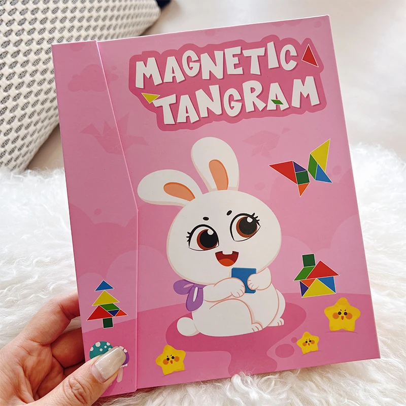 Buku Puzzle Tangram Magnetik Jigsaw Kayu Mainan Edukasi untuk Anak Bayi Anak Kecerdasan Pembelajaran Montessori Portabel