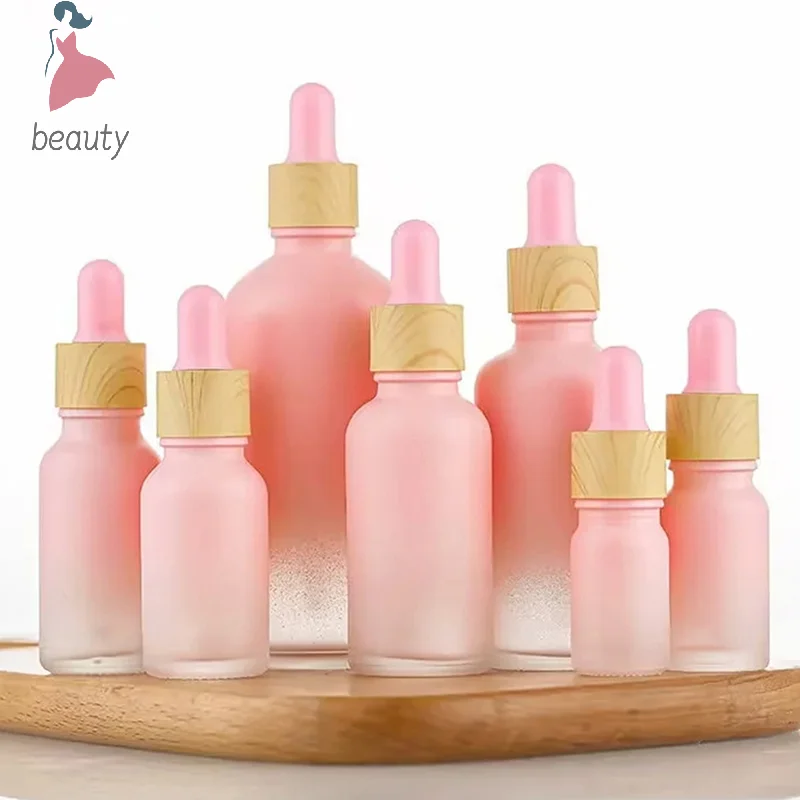 5/10/15/20 ML Pink Frosted Glass Bottle with Pipette Dropper, Pink Essential Oil Bottles, Cosmetic Essence Packing Bottle