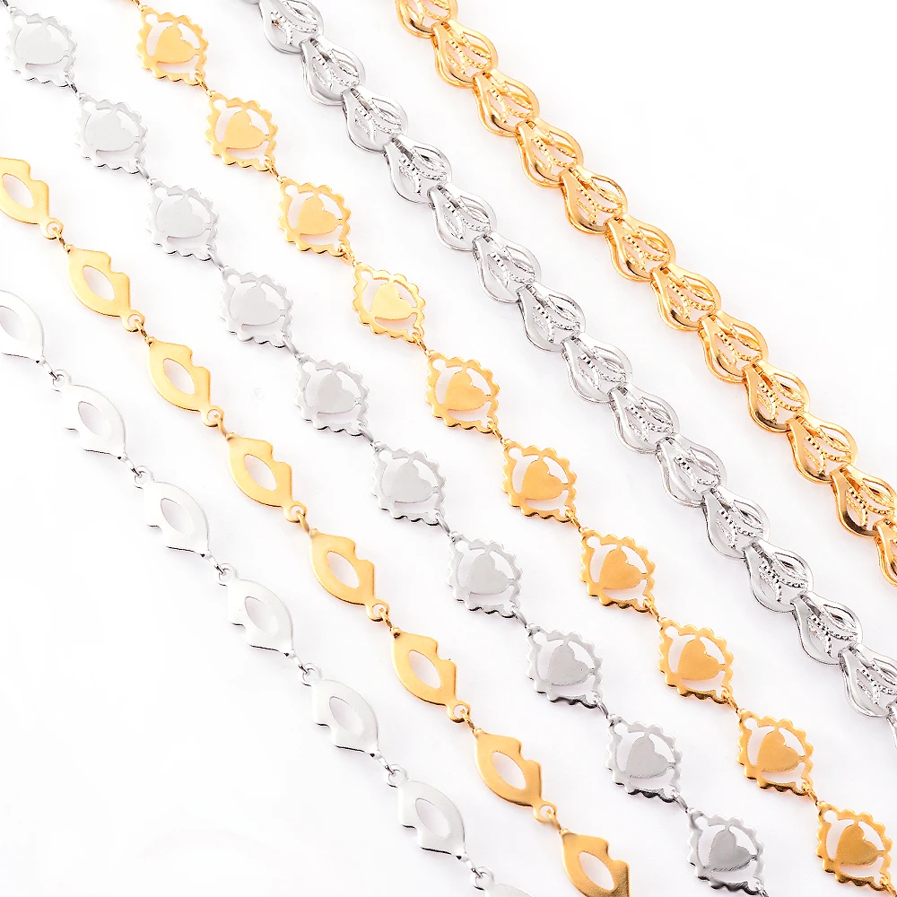 1 Piece Feather Handmade Link Chain Lip Love Heart Chain For Stainless Steel Necklace Bracelet Jewelry Making Length21cm-100cm