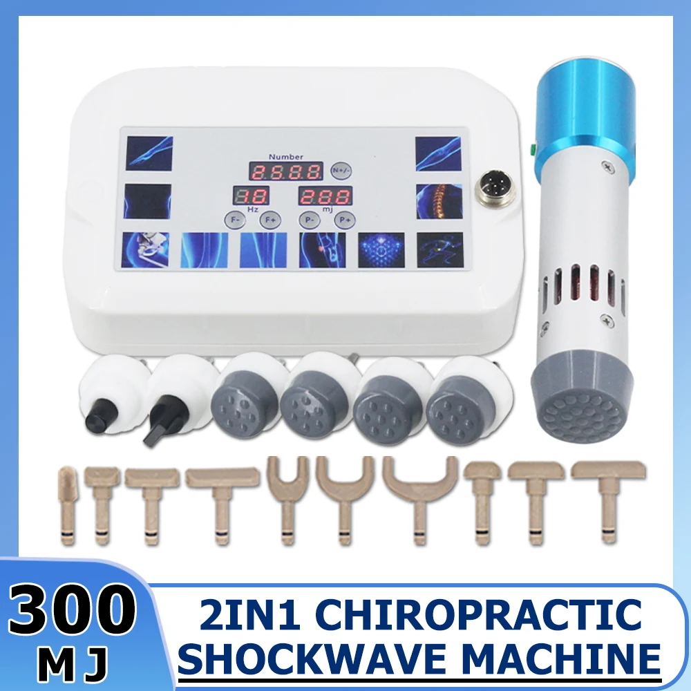 Shockwave Therapy Machine 2In1 Chiropractic Adjustment Tool Spine Corrected Gun Deep Body Massage Physiotherapy Pain Relief