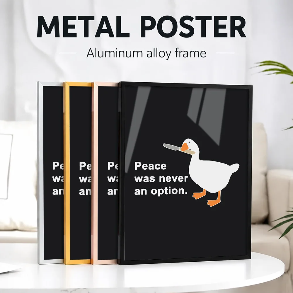 Untitled Goose Game Meme Framed Aluminum Metal Poster Customized Photo Fun Graphic Style Wall Art For Teen Bedroom Family Gift