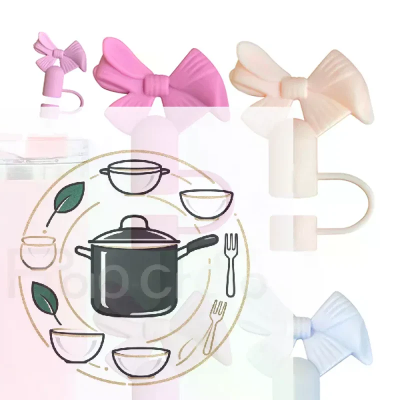 Cute Bow 10mm Straw Cap Covers For  Tumbler Cup Accessories Large Diameter Silicone Dust Straw Caps Reusable