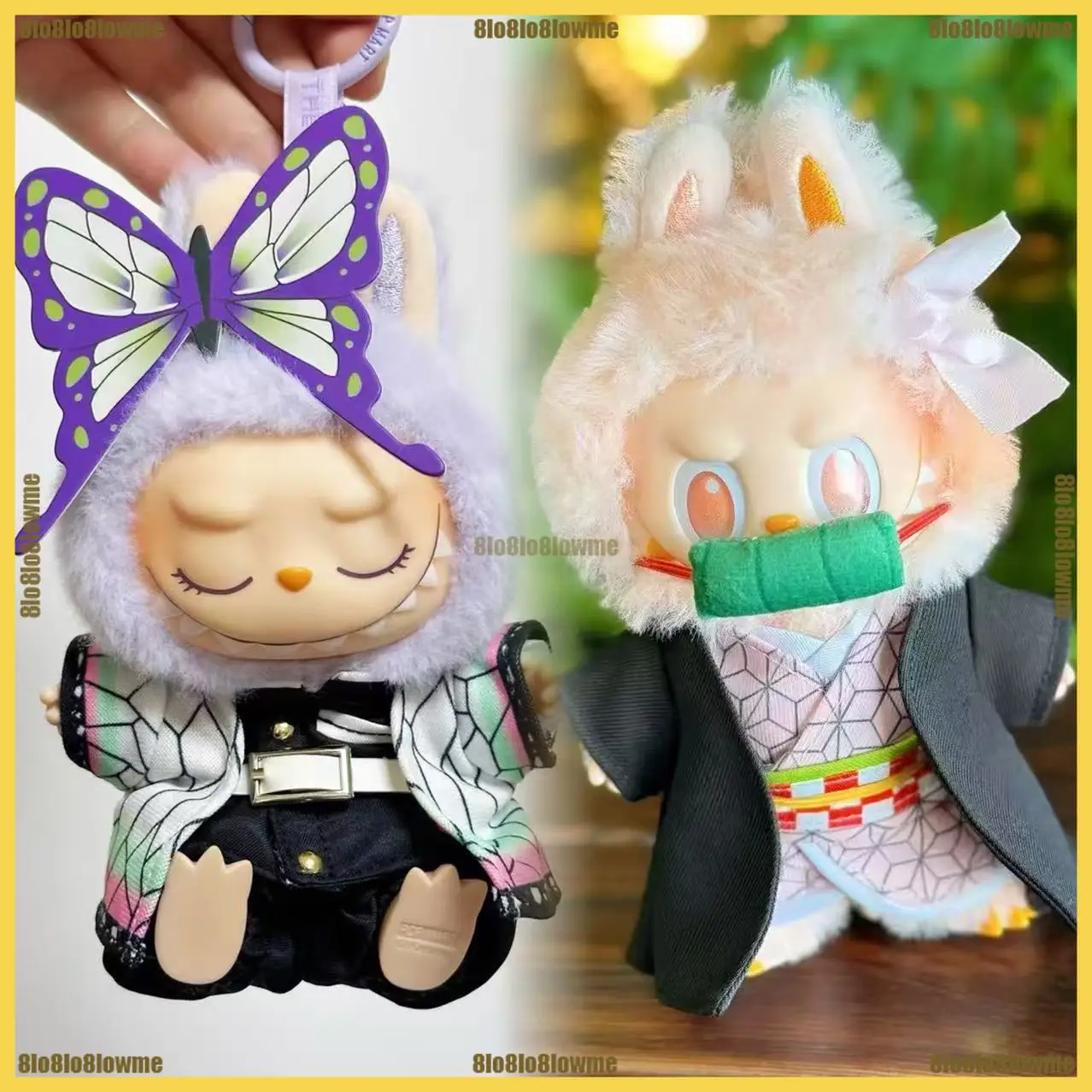 

Горячая одежда для кукол Demon Slayer Labubu, наряд с героями мультфильмов Tanjirou Nezuko с ножом на солнечном колесе, мини-плюшевая кукла, аксессуары для одежды