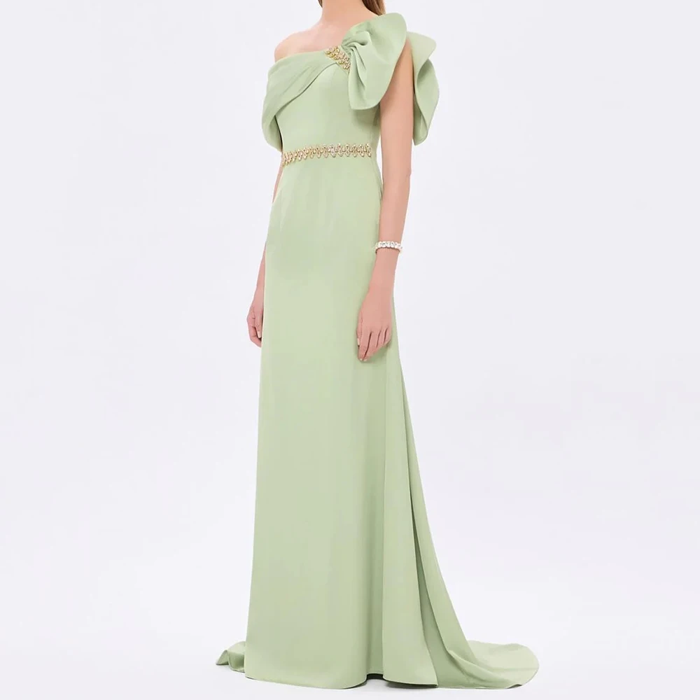 Customized Mermaid Evening Dresses Floor-length Off The Shoulder Sleeveless Prom Gown Fashion Crystal Simple Draped Party Gown