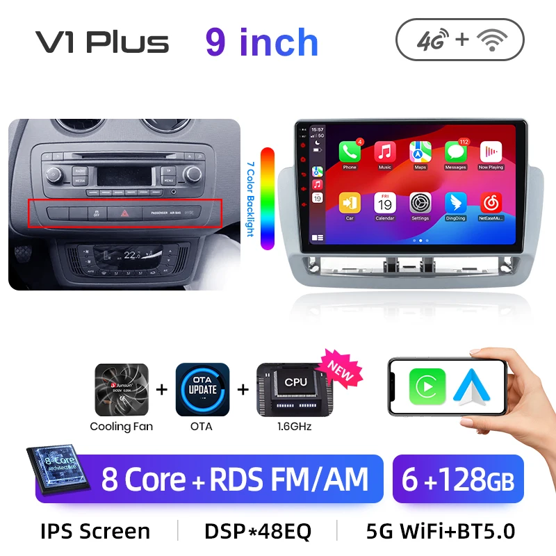 Junsun Draadloze Carplay Voor Apple Android Auto Autoradio Voor Seat Ibiza 6j 2009 2010 2011-2013 Gps Multimedia Stereo Touchscreen