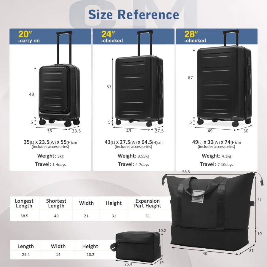 Luggage Sets 5 Piece With Front Opening, Hardside Expandable Carry On Suitcase Set With Double Spinner Wheel, Lightweight Trave