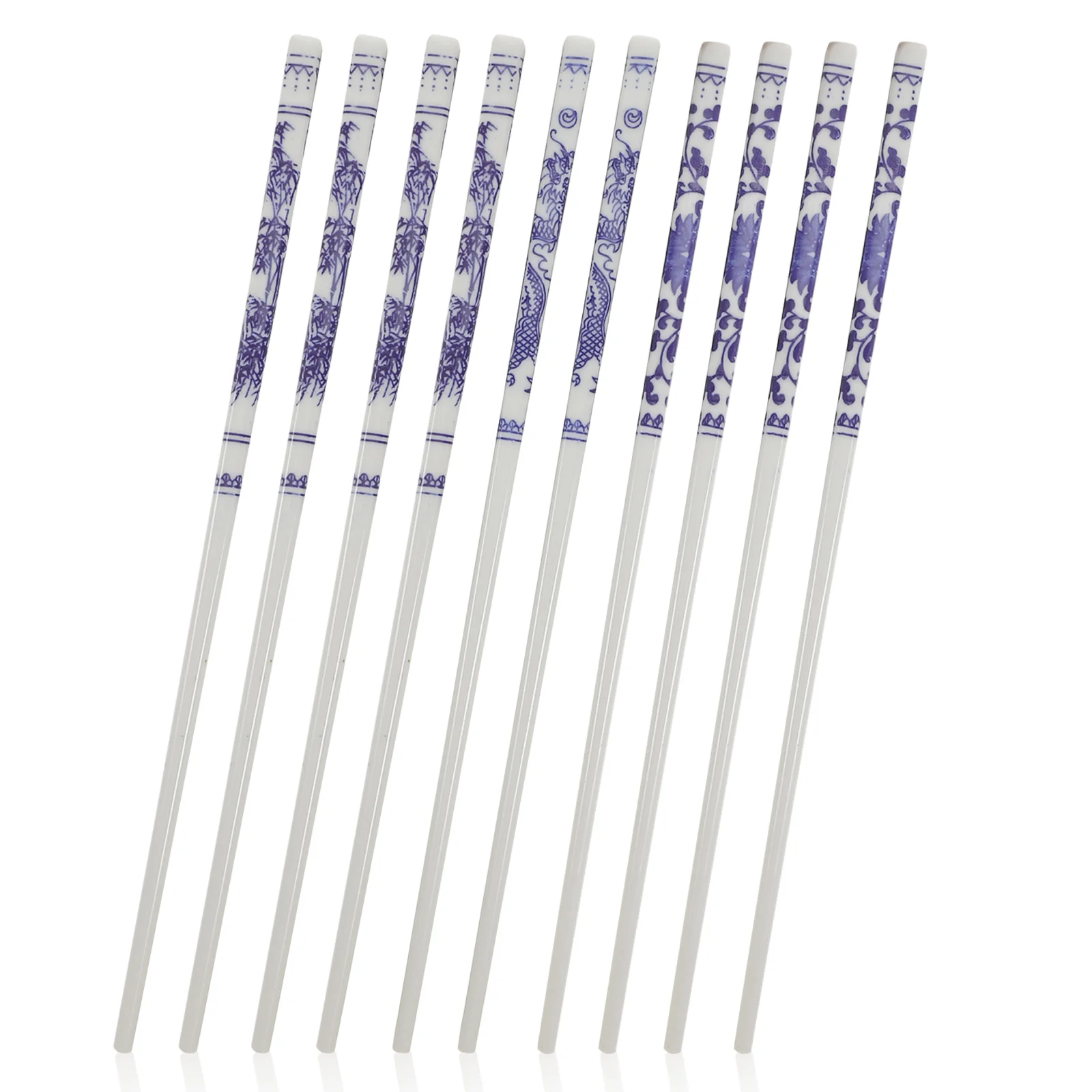 5 Pairs Blue and White Porcelain Chopsticks Ceramic Long Chopsticks Chinese Tableware for Home Restaurant (Random Pattern)