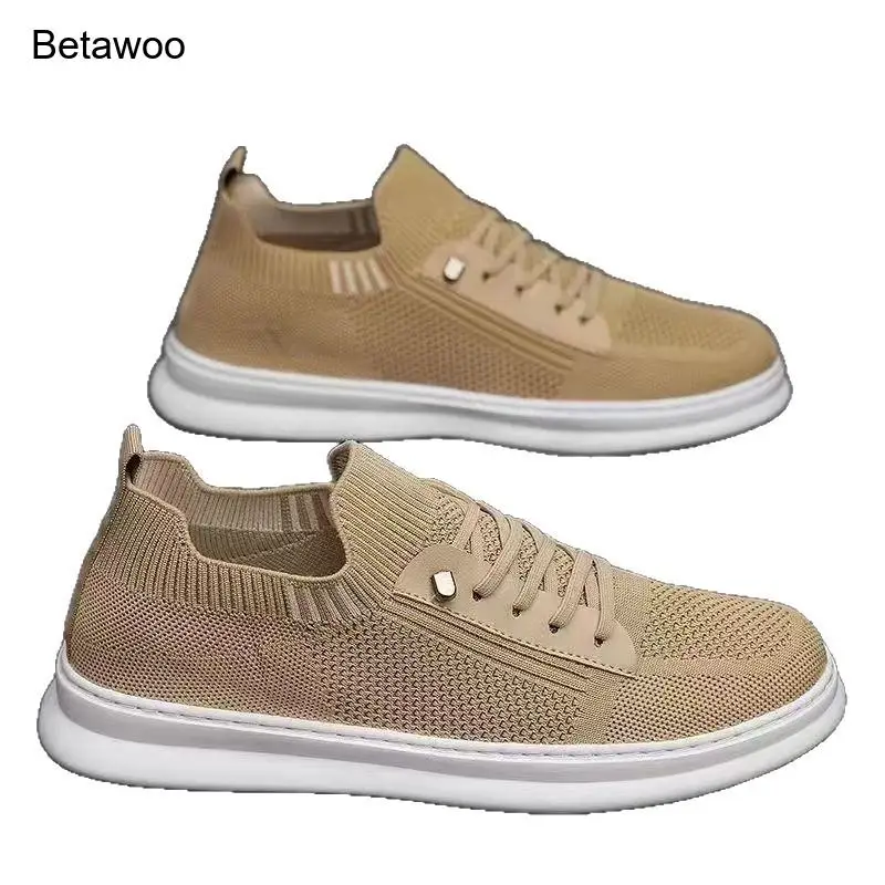 Men's Slip-On Knit Breathable Platform Sneakers Non-Slip Lightweight Outdoor Daily Walking Shoes