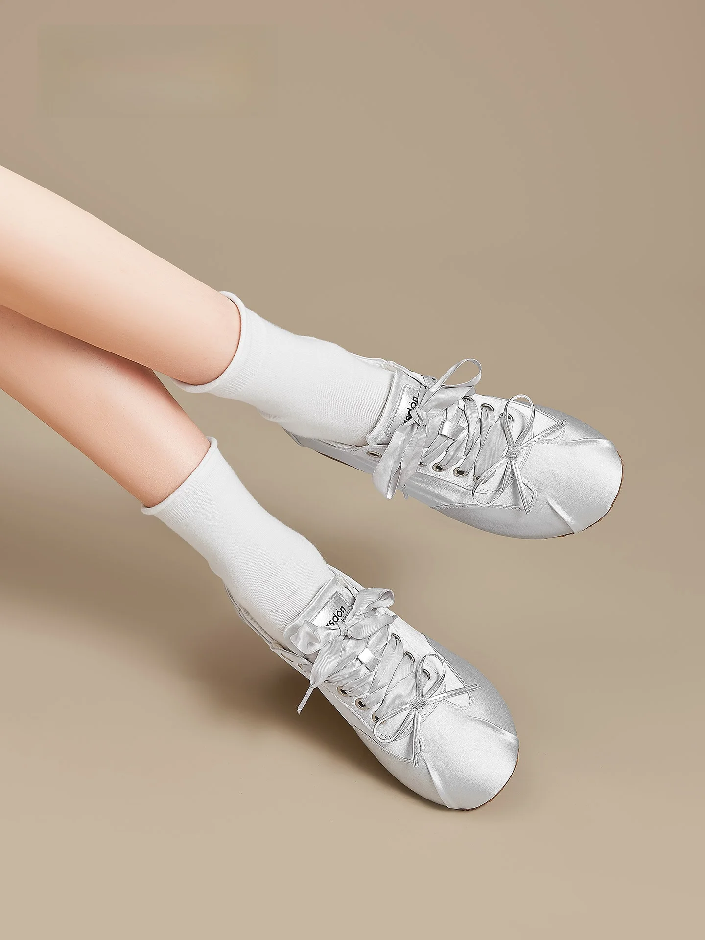 

Agsdon Ballet Style Flat Bottom Sports Shoes Women's Summer New Miu Series Breathable Silver Color Casual Fashion Sneakers