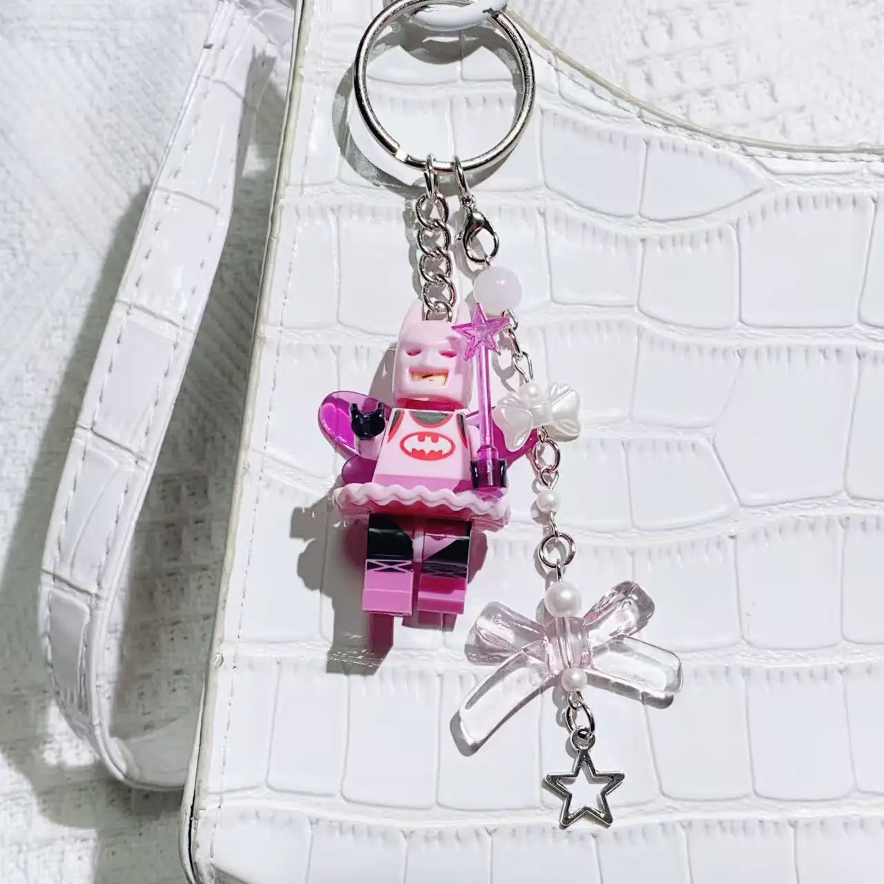 Popular Pink Fairy Batman Block Charms, Couple and Friend Keychains, Wholesale Small Ornaments for Holiday Gift Shops. view 4