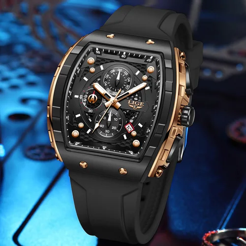 Imagen 2 del producto Relojes LIGE de lujo para hombre, reloj deportivo resistente al agua, correa de silicona, cronógrafo, reloj de pulsera de cuarzo, relojes masculinos + caja