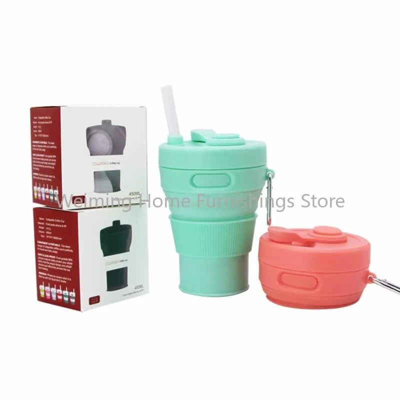 New Silicone Folding Cup Convenient Straw Silicone Cup Foreign Trade Explosive Telescopic Cup