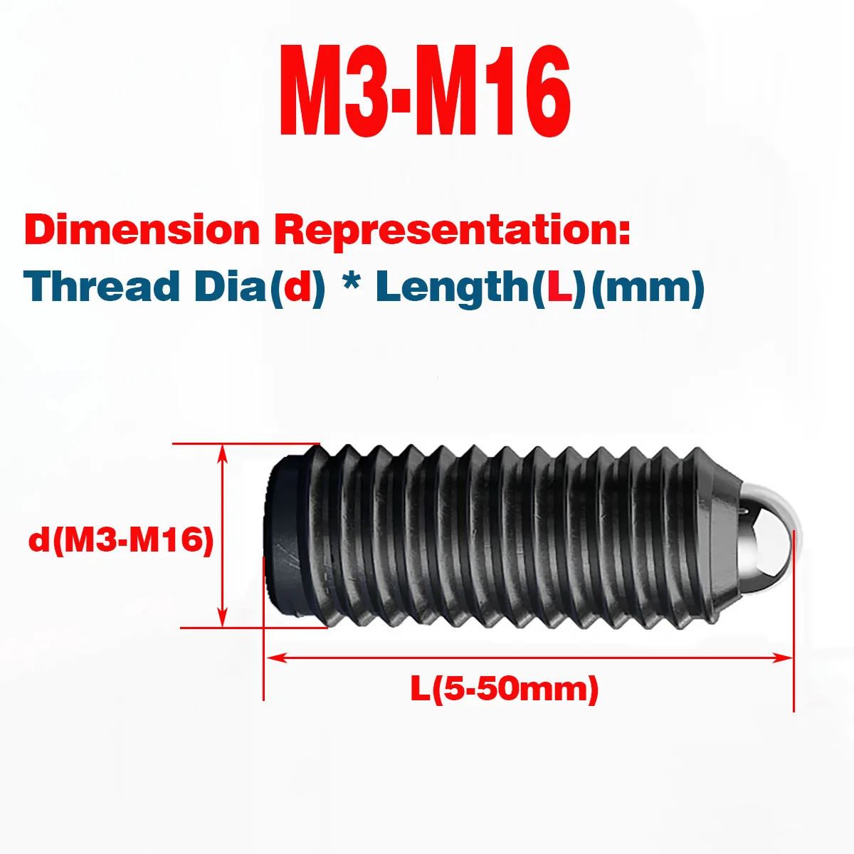 

304 SS Ball Set Screw, Hexagon Socket Steel Ball Spring Ball Plunger M3-M16