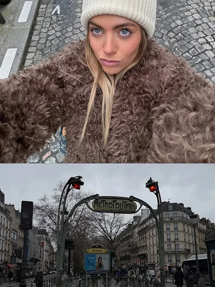 豪華な人工ふわふわフェイクファーのジャケット女性エレガントなラペル長袖厚いコート秋冬暖かいストリートアウター