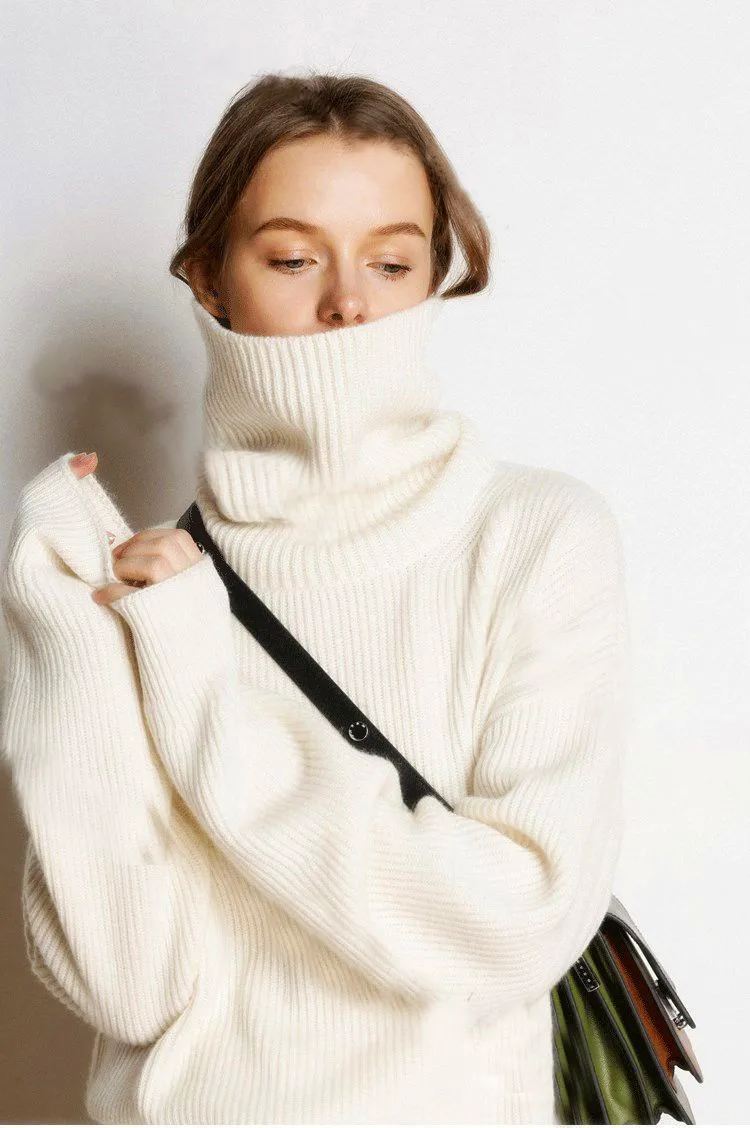 Women Turtleneck Sweater Pullover Thick for Winter Warm Sweatershirts Knitting Wool Thick Set Outfit  Lightweight Loose Comfy