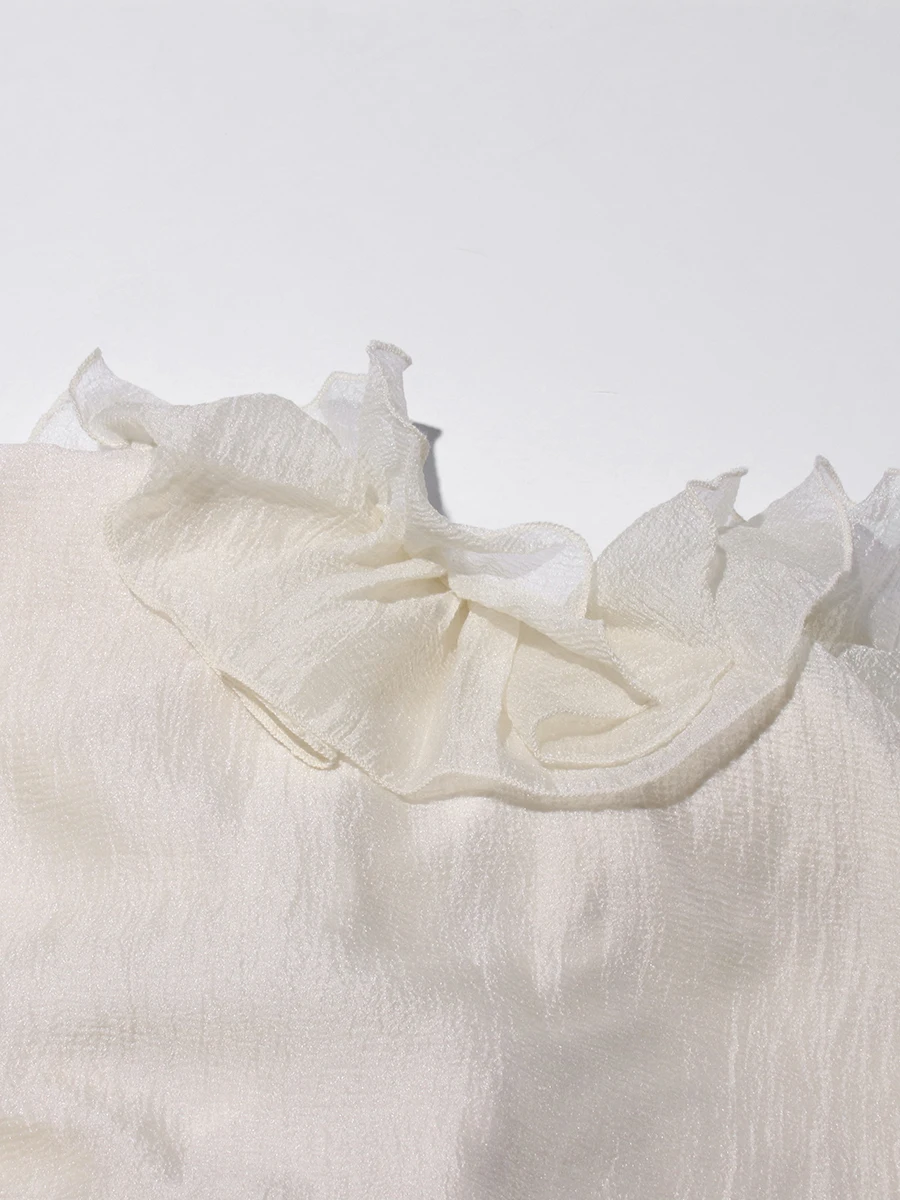 CHICEVER See Through Spliced 3D Flower Dresses for Women V Neck Long Sleeve High Waist Temperament Loose Mini Dress Female Style