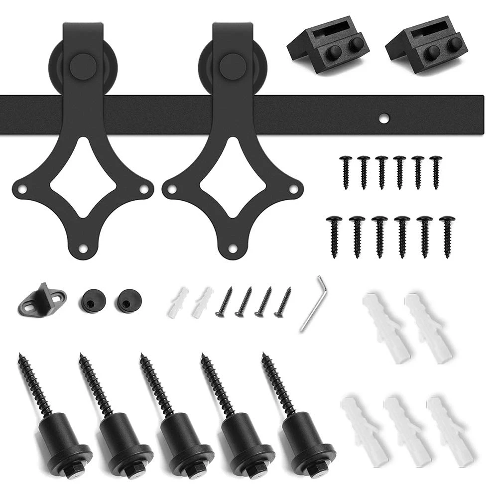 6ft Mini Super Mini Double Sliding Barn Door Hardware Kit for Cabinet and TV Stand Closet Window Rhombus Shape Hanger