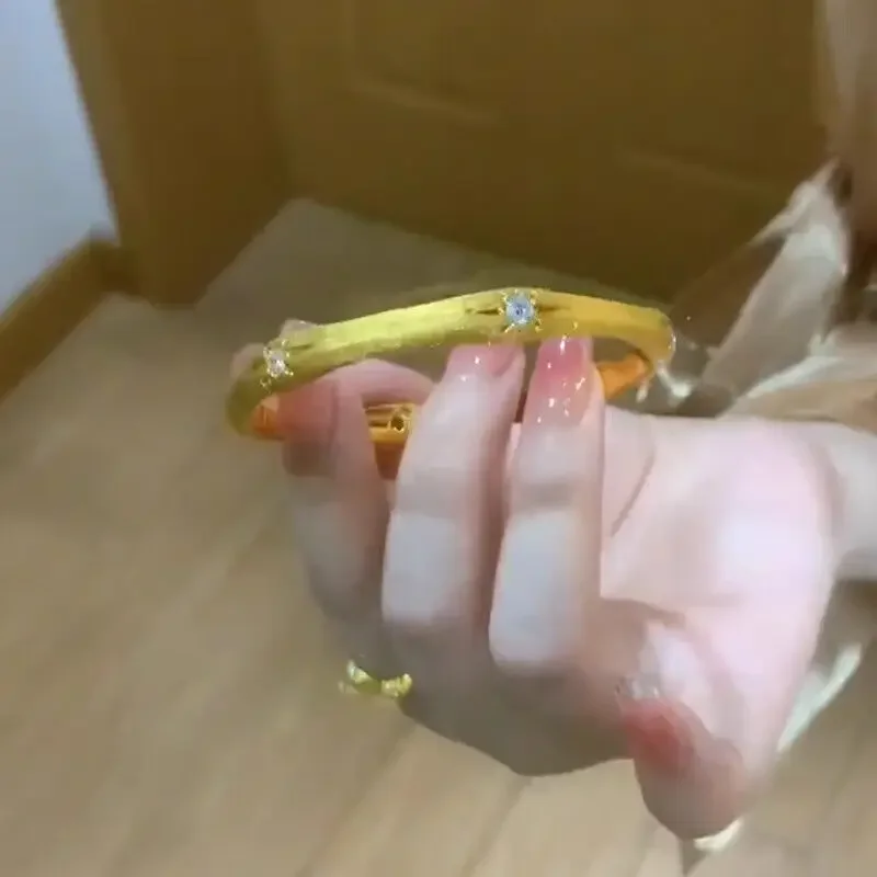 NovaGlod 24K real gold French light luxury octet star silk loop au9999 bracelet set with diamond court style in the middle exqui
