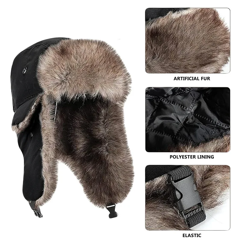 Trapper Cap Winter Warm Hat for Men's Women Aviator Trooper Earflap Flaps Russian Ski Hat Bomber Cap Waterproof Cold Pilot Hats