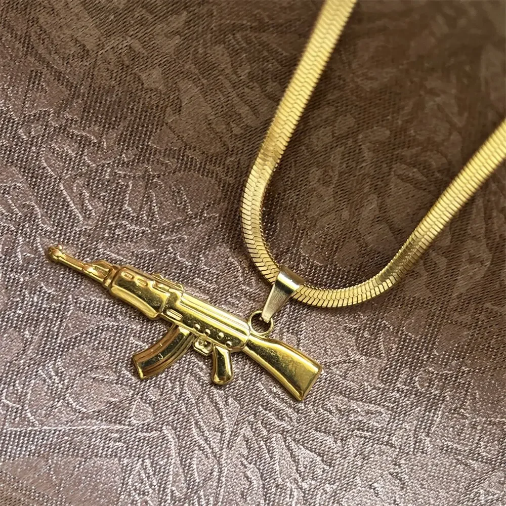 Stainless Steel Fashion Hip Hop Submachine Gun Pendant Necklace 2024 New Chain For Men Rapper Rock Choker Jewelry Accessories view 4