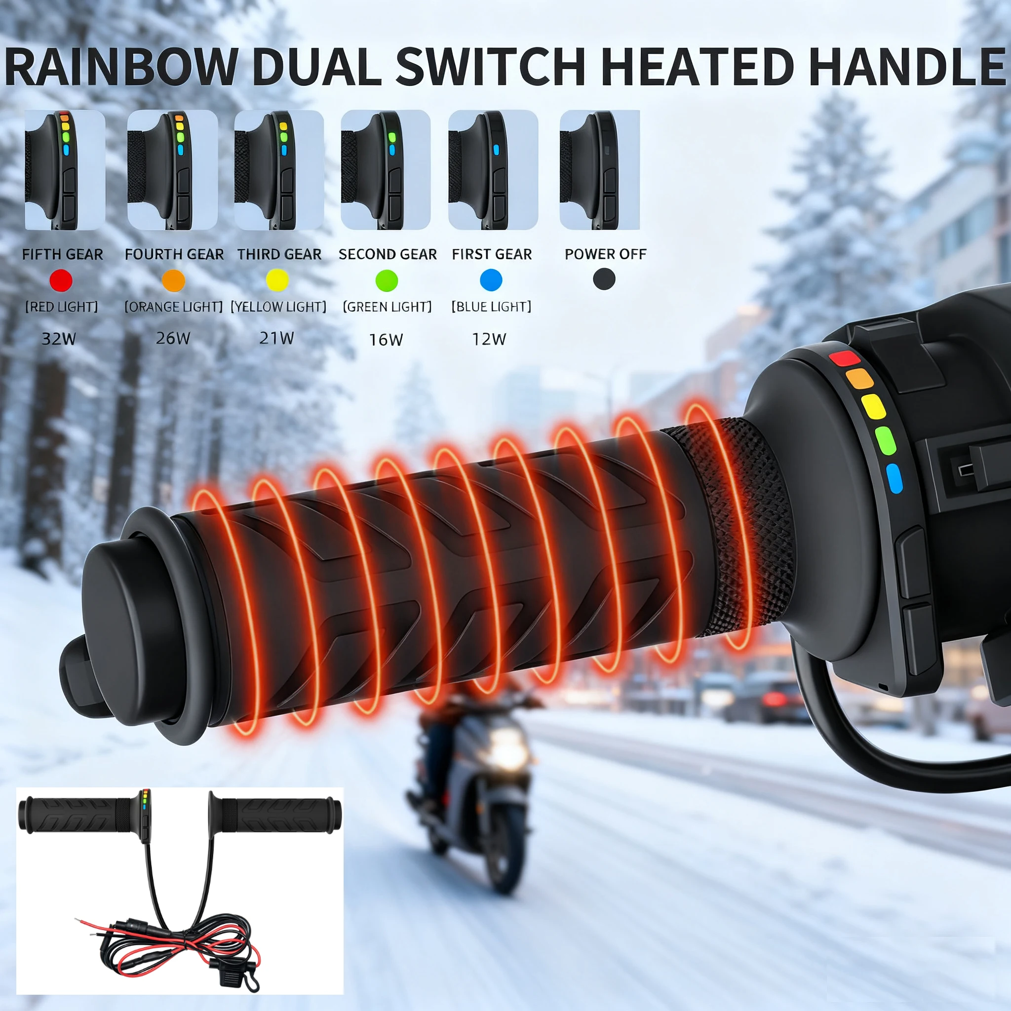 

12V 22mm Electric Heating Handle 5-Gear Temperature Adjustable Hand Warmer Universal Motorcycle Heated Hand Grips