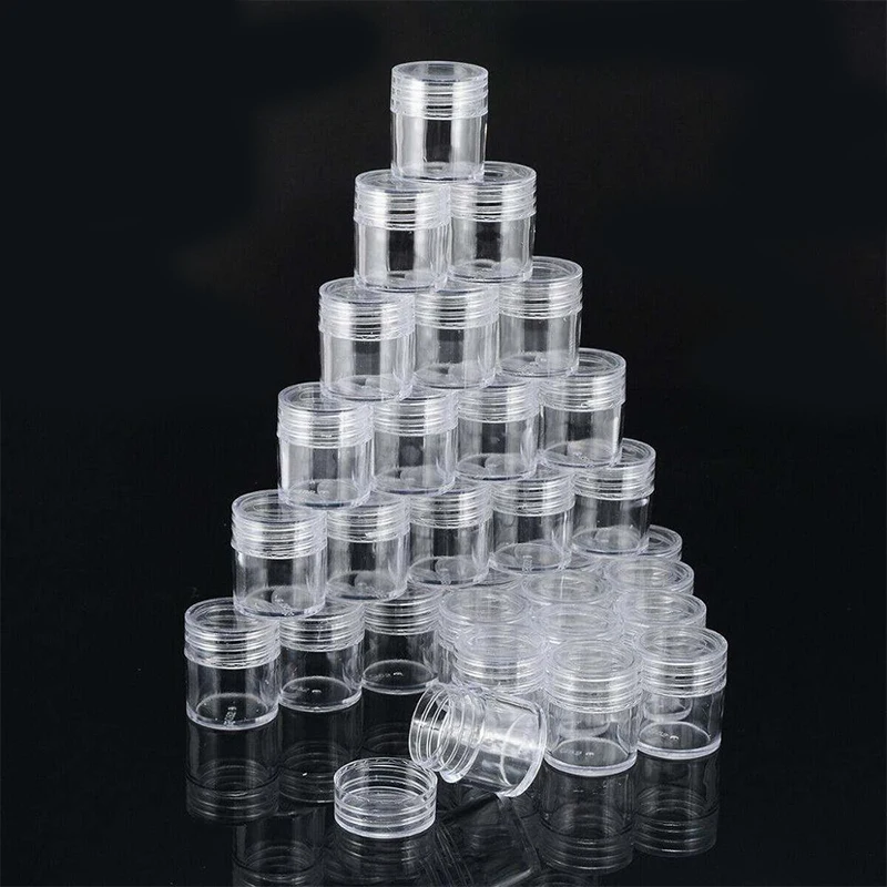 Acrylic Clear Box with 30pcs Separate Small Bottle with Lids Glitter Sample Vials Containers Organizer Handmade Jewelry Storage