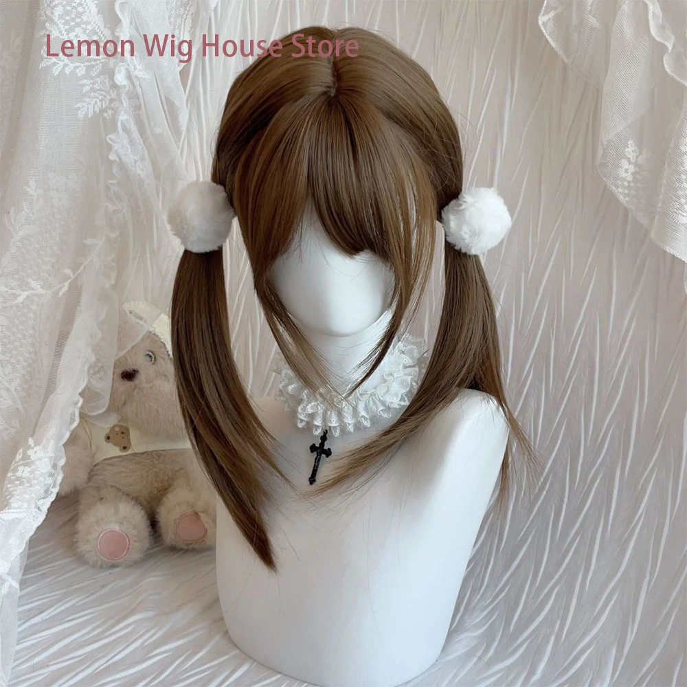 Honey Tea Brown Wig with Bangs High-Layered Natural Synthetic Wigs for Women's Daily Cosplay Wig Halloween Harajuku Wig 가발