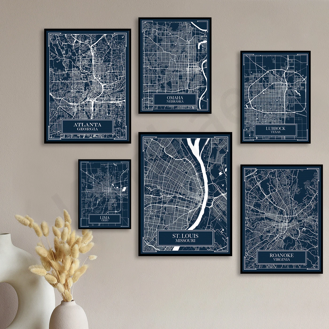 Hamilton St. Louis New Orleans Pittsburgh Birmingham Kalamazoo Lima Roanoke Lubbock Omaha Atlanta. City Travel Map Poster