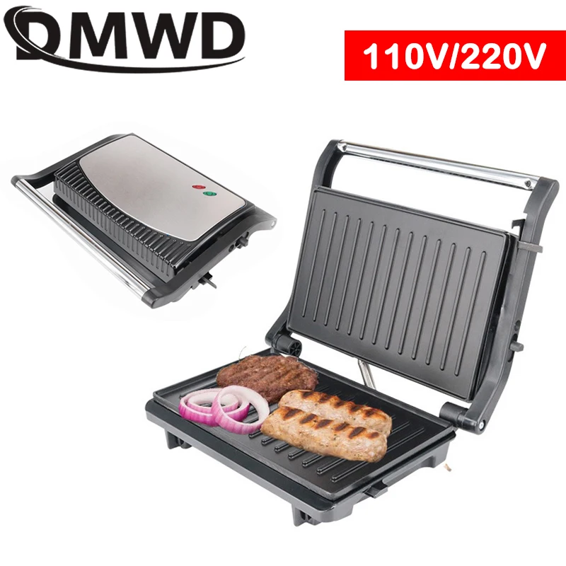 DMWD 110V/220V Sandwich Maker Breakfast Machine Barbecue Roast Intestinal Hamburger Panini  Machine Steak Frying Pan Eggs Cooker