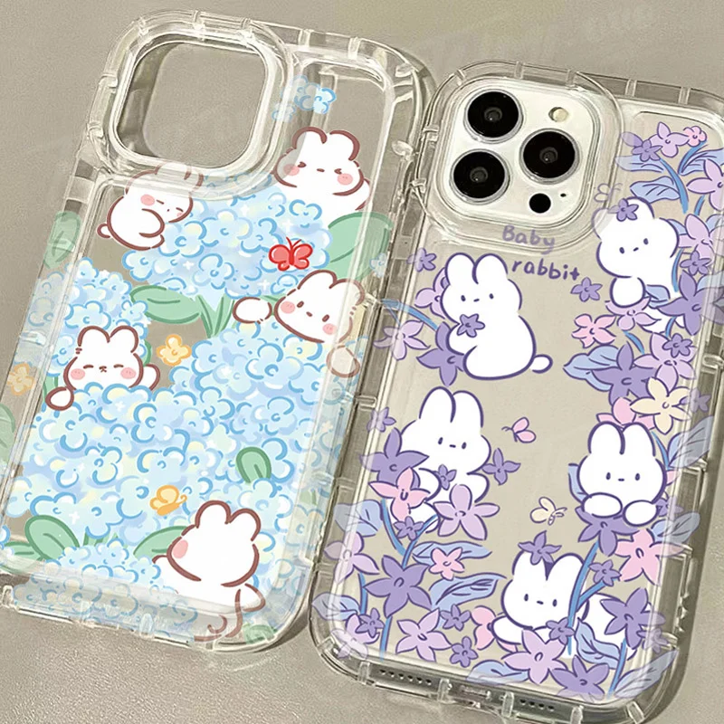 Cute Rabbit Colorful Flower Case for Xiaomi Redmi Note 12 Pro Plus Turob 12S 11 11S 10 10S 9 9S 8 Pro 12C 10C 10X 9A 9T Cover