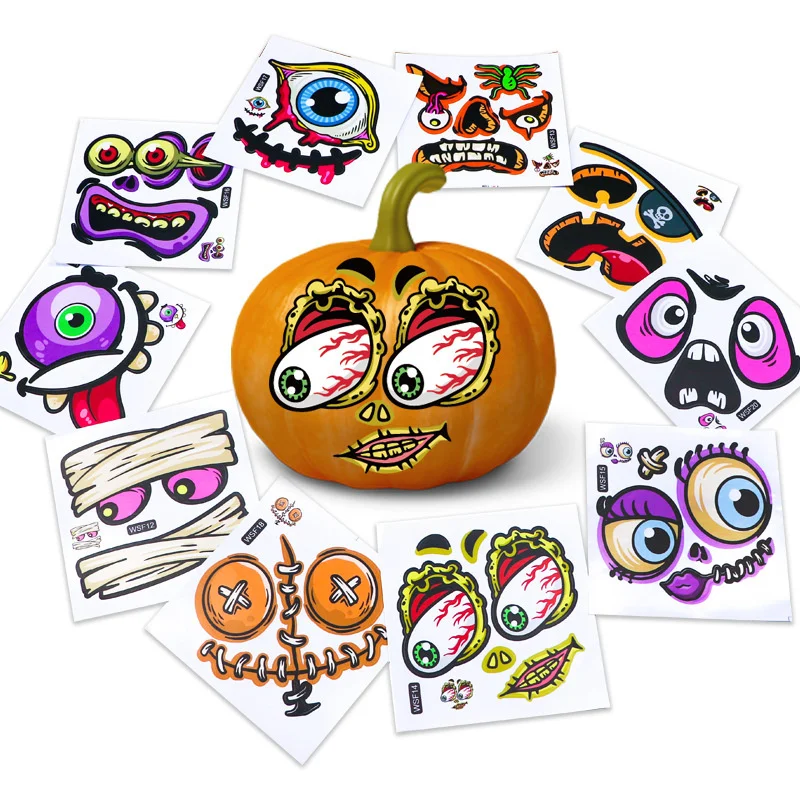 Halloween Pumpkin Decoration Stickers DIY Funny Expressions Self-adhesive Stickers Halloween Mischievous Party Gifts Stickers