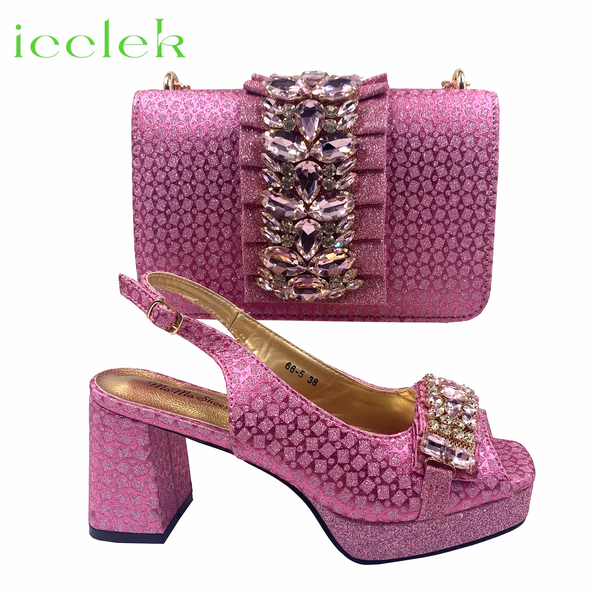 

Розовые элегантные женские туфли на высоком каблуке с открытым носком, сандалии из хорошего материала со стразами, одинаковые туфли и сумки итальянского дизайна