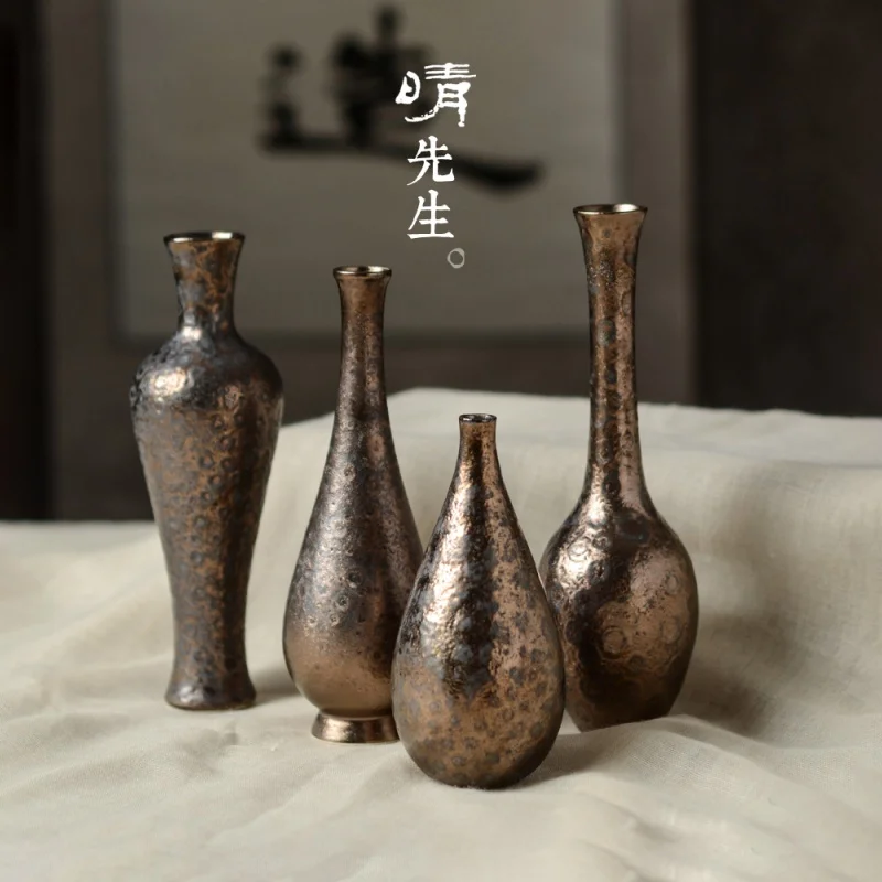 Jingdezhen New Chinese Ceramic Small Vase Zen Ornament Home Living Room Curio Shelves Tea Table Dried Flower Arrangement Handmad