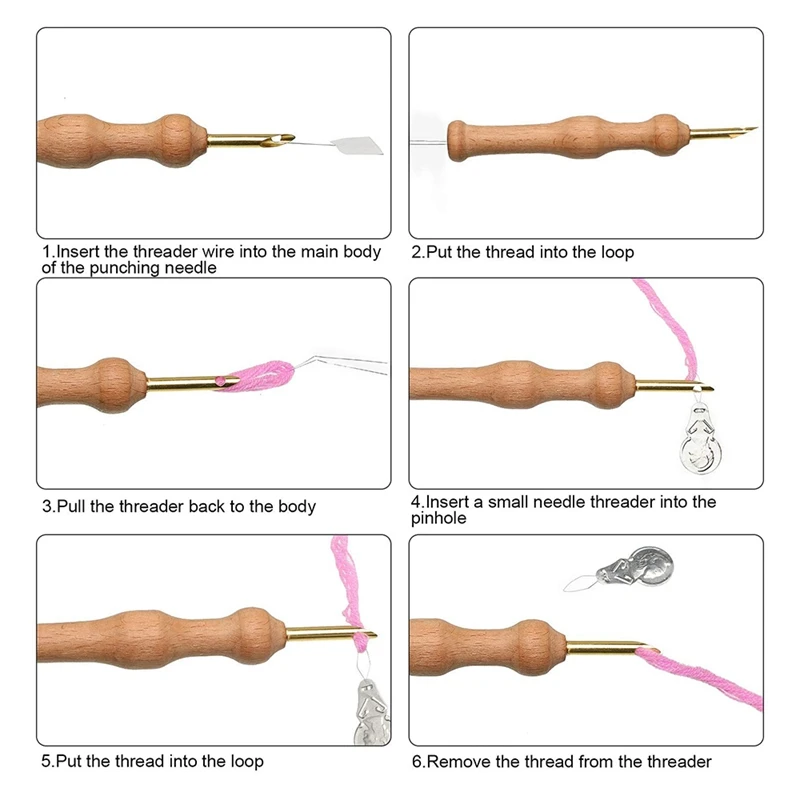 Juego de bordado con aguja perforadora, aguja perforadora de hilo de alfombra ajustable para bordar, punto de cruz para principiantes