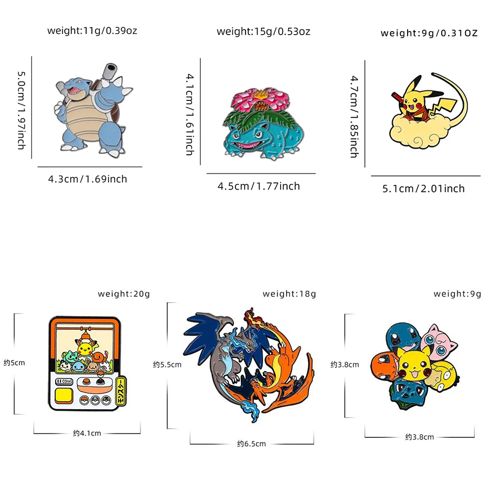 6 Stück Große Coole Cartoon-Anime-Monster Emaille-Pins Set Blastoise Venusaur Mega Charizard Spiel-Charakter Metall-Brosche Abzeichen – Detail 1