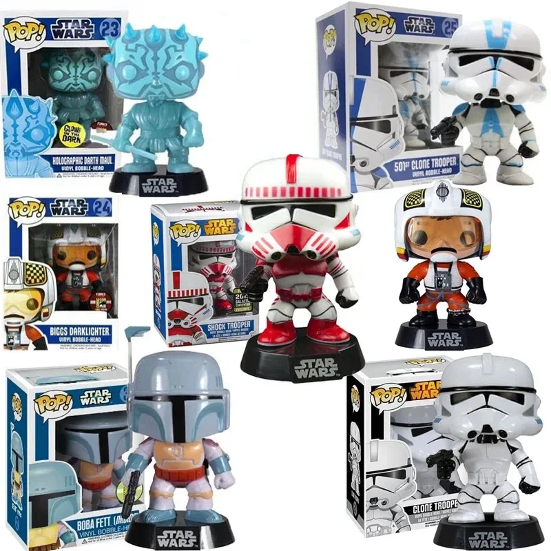 New Funko Pop Star-Wars #21 #25 Clone Trooper Shock #42 Holographic #23 Boba #32 biggs #24 Action Figures Toys Collectible Dolls